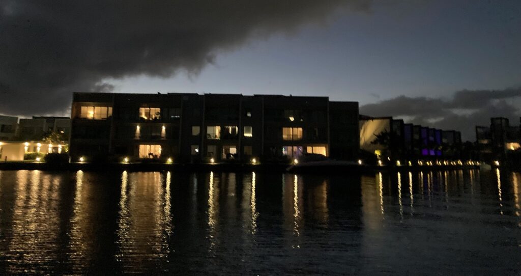 View of our Grand Cayman Island condos from a boat on the canal